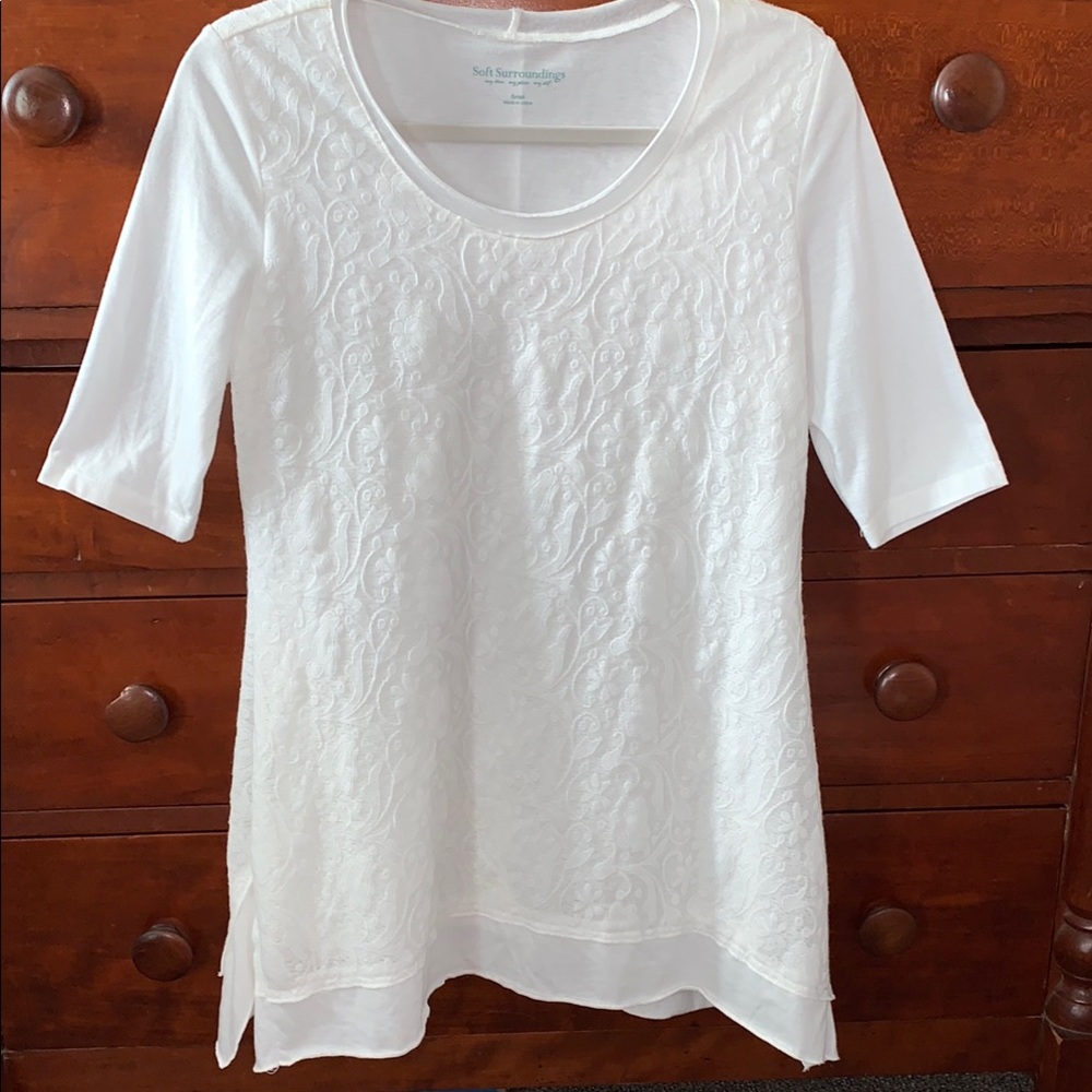 Soft Surroundings White Textured Short Sleeve Top